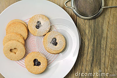 Linzer cookies with homemade jam Stock Photo