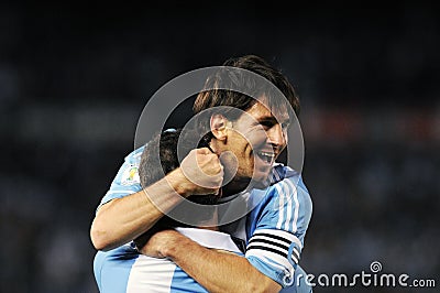 Lio Messi celebrating a goal Editorial Stock Photo