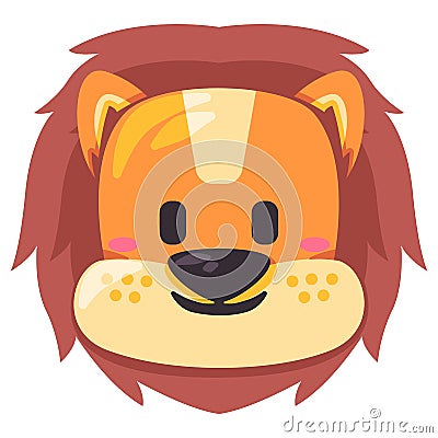 Lion adorable emoticon face mask illustration smile head wild animal smile and shape design cartoon flat kids children Vector Illustration