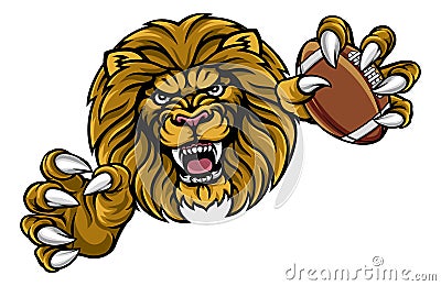 Lion American Football Ball Sports Mascot Vector Illustration