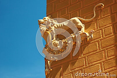 Lion bas-relief decoration in Warsaw, Poland Editorial Stock Photo