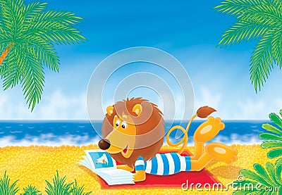 Lion on a beach Cartoon Illustration