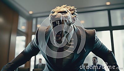 Lion Business worker or lawyer. Metaphor for all powerful boss or lawyer or employer. Stock Photo