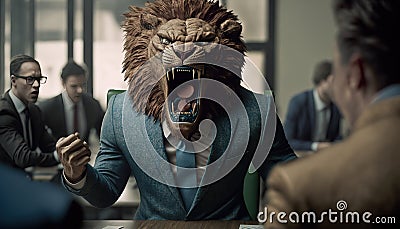 Lion Business worker or lawyer. Metaphor for all powerful boss or lawyer or employer. Stock Photo