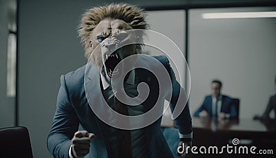 Lion Business worker or lawyer. Metaphor for all powerful boss or lawyer or employer. Stock Photo