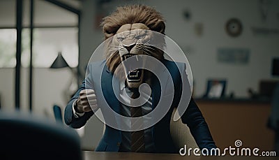 Lion Business worker or lawyer. Metaphor for all powerful boss or lawyer or employer. Stock Photo