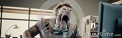 Lion Business worker or lawyer. Metaphor for all powerful boss or lawyer or employer. Stock Photo