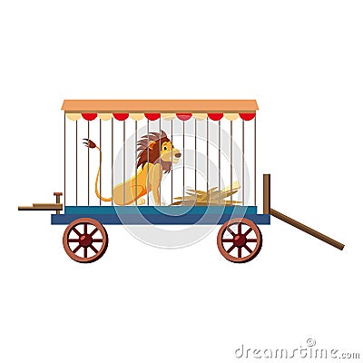 Lion in cage icon, cartoon style Vector Illustration