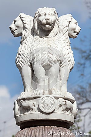 Lion Capital of the Pillars of Ashoka from Sarnath. Stock Photo