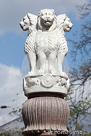 Lion Capital of the Pillars of Ashoka from Sarnath. Stock Photo