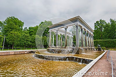 The Lion Cascade fountain in Petergof fountain and Grand Palace in Petergof Editorial Stock Photo