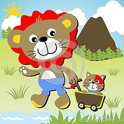 Lion and cat Vector Illustration