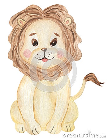 Lion clipart. Watercolor Baby lion clip art, Tropical animal illustration, Jungle , Baby Shower, Kids Birthday Party Cartoon Illustration