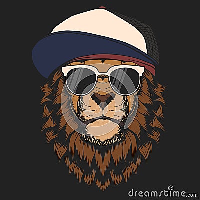 Lion cool hat eyeglasses vector illustration Vector Illustration