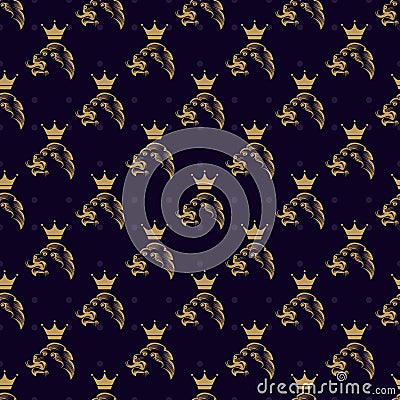 Lion and crown seamless pattern Vector Illustration