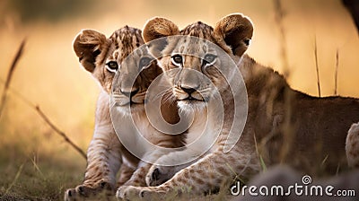Lion cubs with mother. Stock Photo