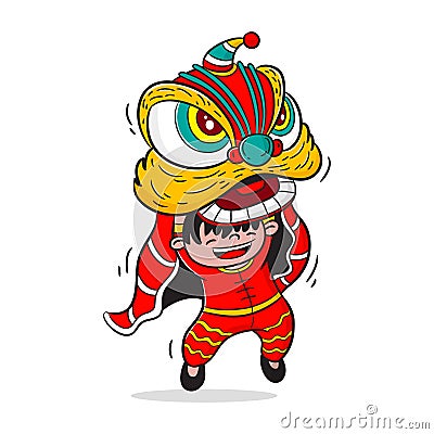 Lion dance cartoon vector, character design, chinese new year Vector Illustration