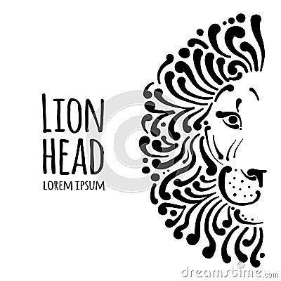 Lion face logo, sketch for your design Vector Illustration
