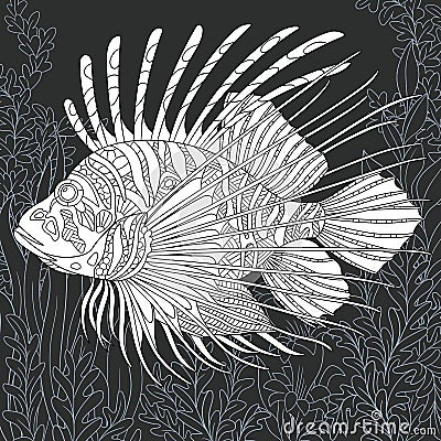 Lion-fish in black and white style Vector Illustration