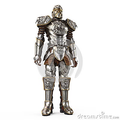 A lion full body armor suit isolated against white background. 3d illustration Cartoon Illustration