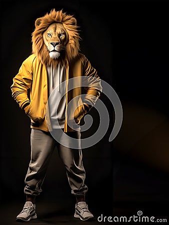 Lion full body in hip hop stylish fashion isolated on dark background Stock Photo