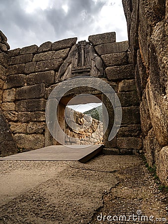 Lion gate of Mycenae, Argolida, Bronze age civilization Stock Photo