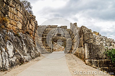 The Lion Gate at Mycenae, Argolidam Greece. Travel Stock Photo