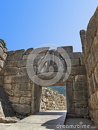 Lion Gate at Mycenae, Greece Stock Photo