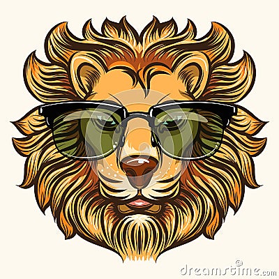 Lion in glasses in cartoon style Vector Illustration