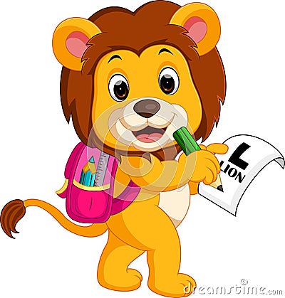 Lion going to school Vector Illustration