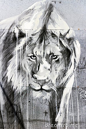 Lion Graffiti Art, London Editorial Stock Photo