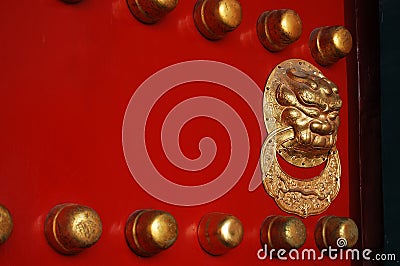 Lion handle door Stock Photo