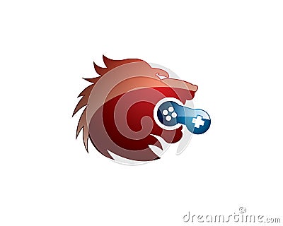 Lion head biting game joystick Vector Illustration