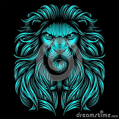 LION HEAD BLUE COLOUR VECTOR IMAGE Stock Photo
