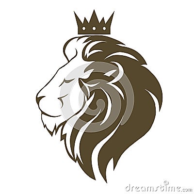 Lion head with crown logo Vector Illustration
