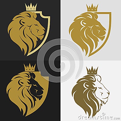 Lion head with crown logo Vector Illustration