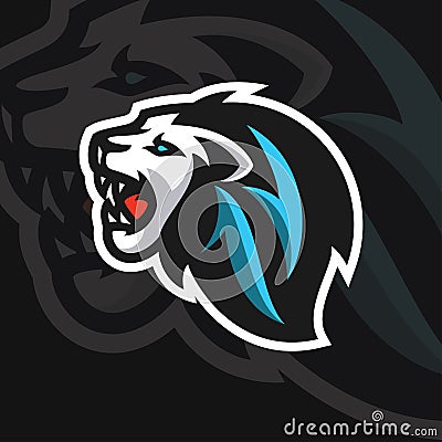 Lion head e sport logo style Vector Illustration