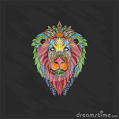 Lion head full colour with floral style suitable for print and shirts design Vector Illustration