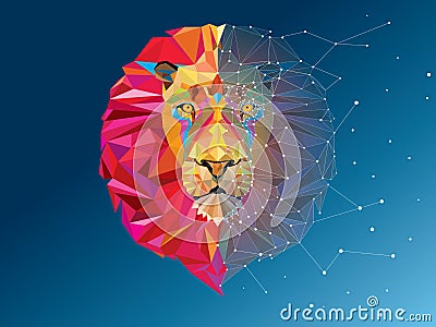 Lion head in geometric pattern with star line Vector Illustration