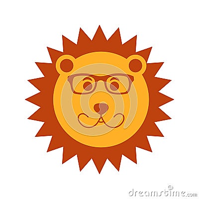 Lion head in glasses vector illustration style flat front Vector Illustration