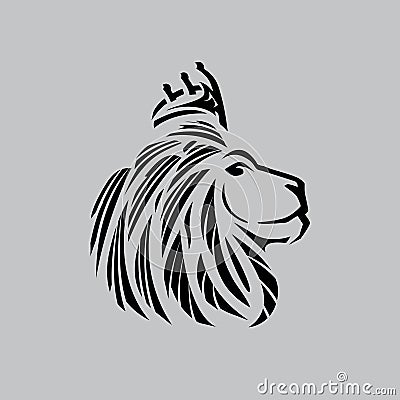 Lion head illustration with a crown just outlines Vector Illustration