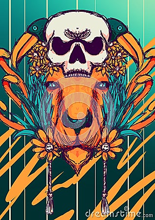 Lion head illustration. Toucan illustration. Skull illustration Cartoon Illustration