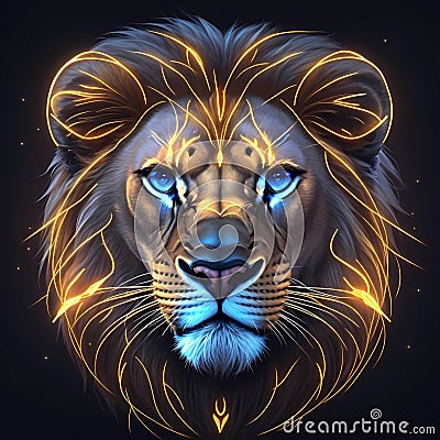 lion head image with nein art illustration, generative Ai art Cartoon Illustration