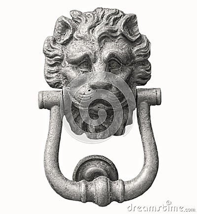 Lion head knocker isolated on white background. Stock Photo