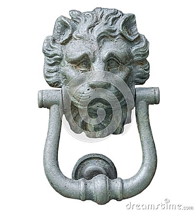 Lion head knocker isolated on white background. Stock Photo