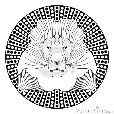 Lion head, patterned symmetric animal drawing Vector Illustration