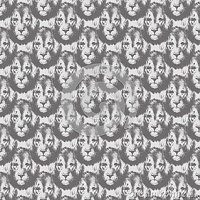 Lion head repeat seamless pattern in greyscale Stock Photo
