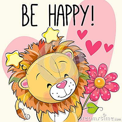 Lion with hearts and a flower Vector Illustration