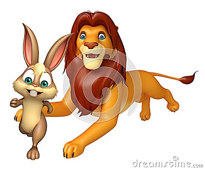 Lion hunting Bunny Cartoon Illustration