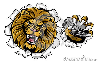 Lion Ice Hockey Player Cartoon Sports Mascot Vector Illustration